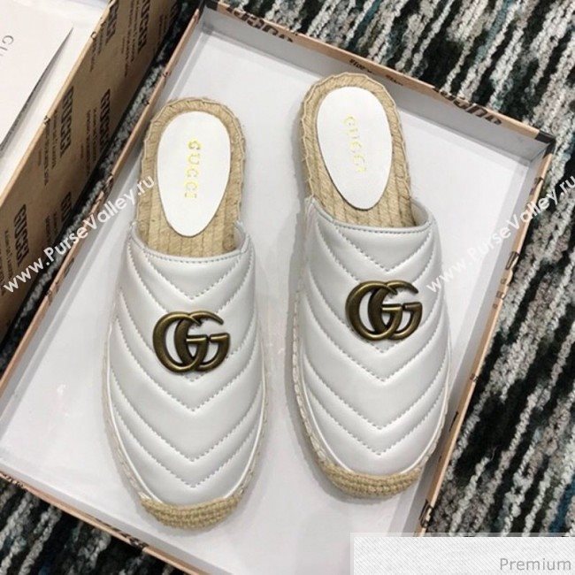 Gucci Leather Espadrille Mules Slippers with Double G 551881 White 2019 (LRF-9032833)