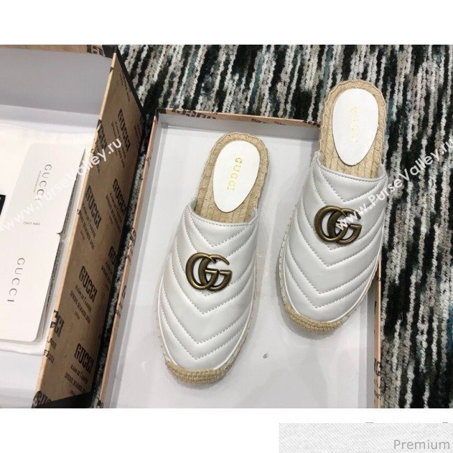 Gucci Leather Espadrille Mules Slippers with Double G 551881 White 2019 (LRF-9032833)