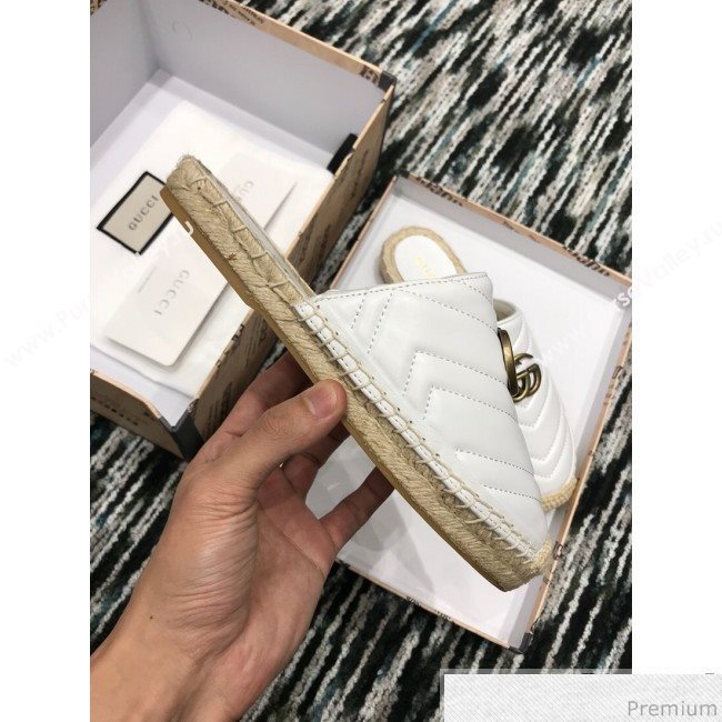 Gucci Leather Espadrille Mules Slippers with Double G 551881 White 2019 (LRF-9032833)