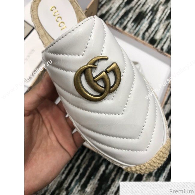 Gucci Leather Espadrille Mules Slippers with Double G 551881 White 2019 (LRF-9032833)