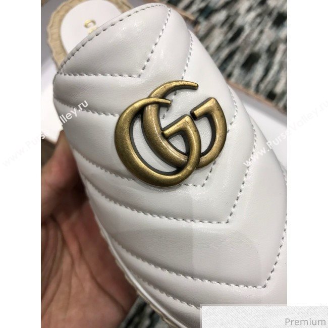 Gucci Leather Espadrille Mules Slippers with Double G 551881 White 2019 (LRF-9032833)