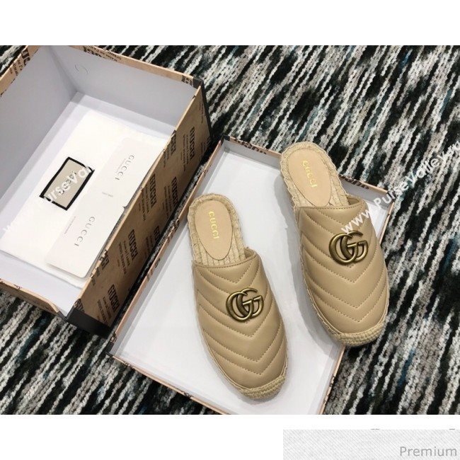 Gucci Leather Espadrille Mules Slippers with Double G 551881 Beige 2019 (LRF-9032834)