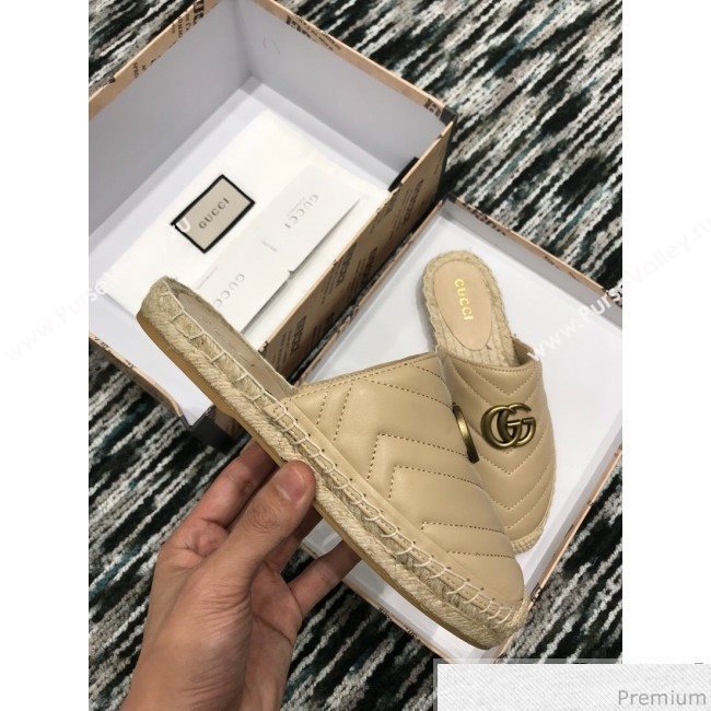 Gucci Leather Espadrille Mules Slippers with Double G 551881 Beige 2019 (LRF-9032834)