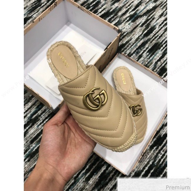 Gucci Leather Espadrille Mules Slippers with Double G 551881 Beige 2019 (LRF-9032834)