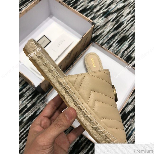 Gucci Leather Espadrille Mules Slippers with Double G 551881 Beige 2019 (LRF-9032834)