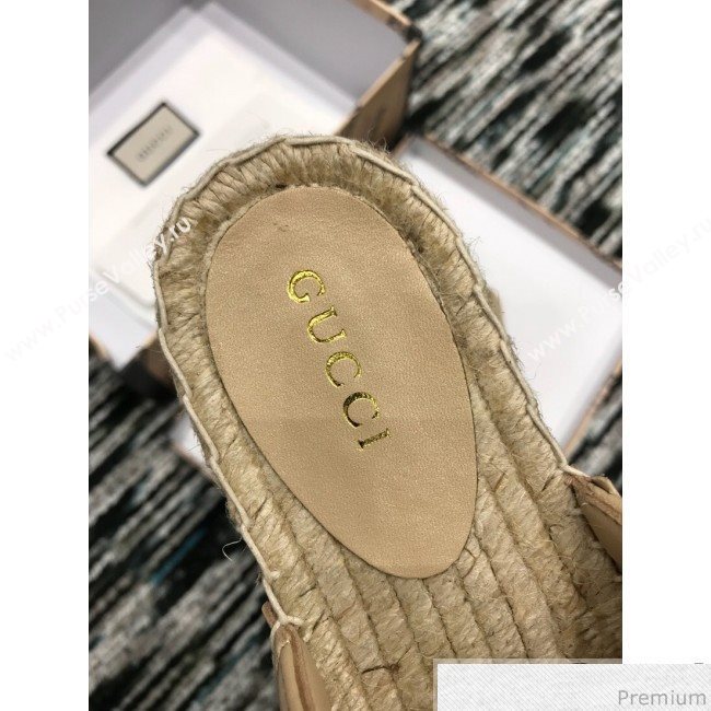 Gucci Leather Espadrille Mules Slippers with Double G 551881 Beige 2019 (LRF-9032834)