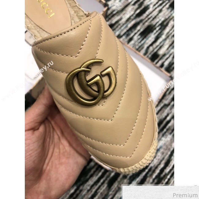 Gucci Leather Espadrille Mules Slippers with Double G 551881 Beige 2019 (LRF-9032834)