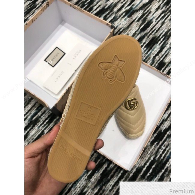 Gucci Leather Espadrille Mules Slippers with Double G 551881 Beige 2019 (LRF-9032834)
