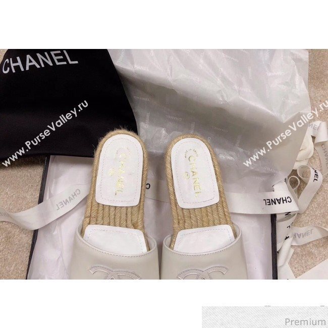 Chanel CC Leather Espadrille Slide Sandals White 2019 (LRF-9032835)