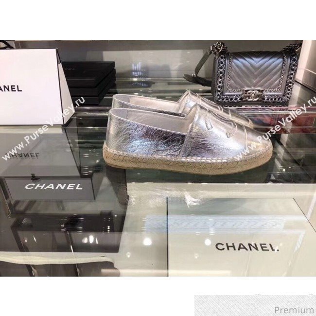 Chanel CC Laminated Leather Espadrilles G29762 Silver 2019 (LRF-9032838)