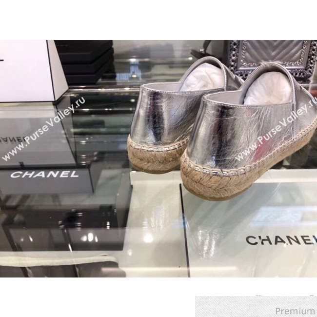 Chanel CC Laminated Leather Espadrilles G29762 Silver 2019 (LRF-9032838)