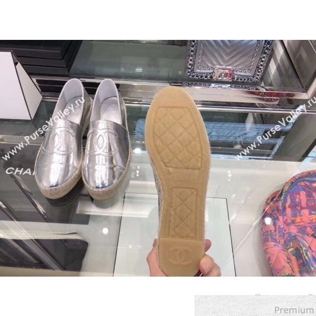Chanel CC Laminated Leather Espadrilles G29762 Silver 2019 (LRF-9032838)