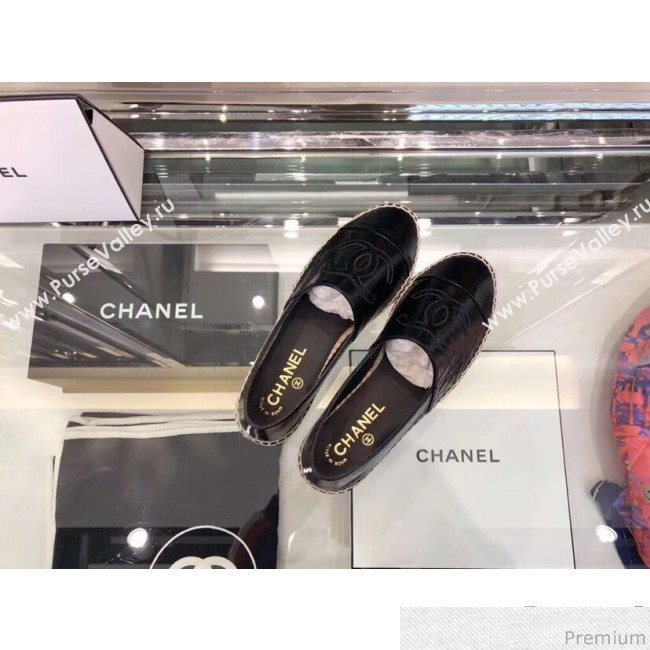 Chanel CC Laminated Leather Espadrilles G29762 Black 2019 (LRF-9032839)
