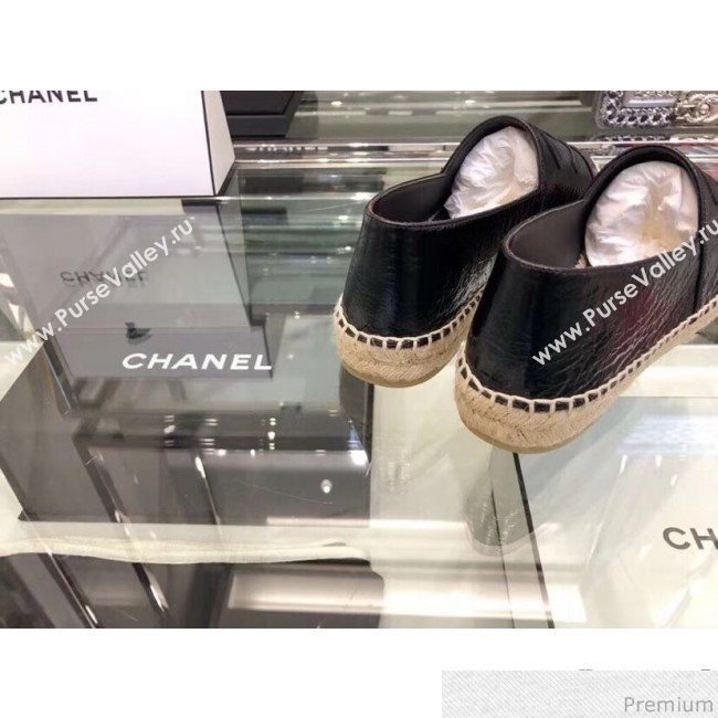 Chanel CC Laminated Leather Espadrilles G29762 Black 2019 (LRF-9032839)