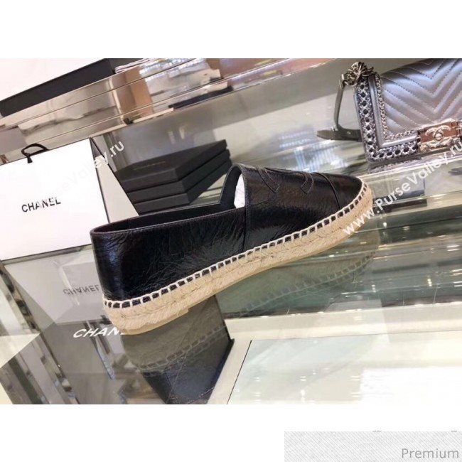 Chanel CC Laminated Leather Espadrilles G29762 Black 2019 (LRF-9032839)