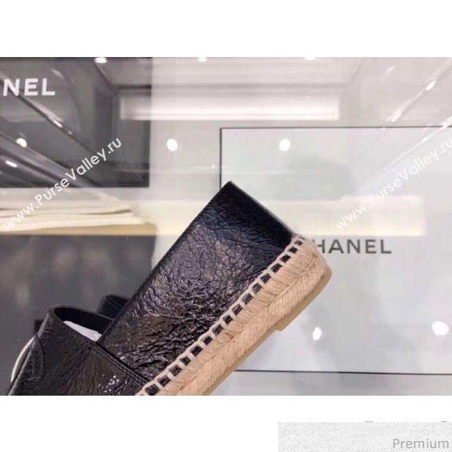 Chanel CC Laminated Leather Espadrilles G29762 Black 2019 (LRF-9032839)