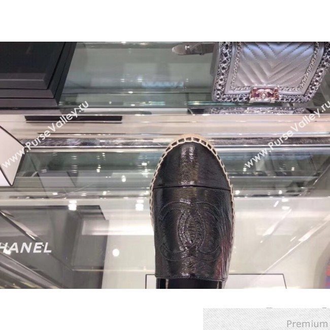Chanel CC Laminated Leather Espadrilles G29762 Black 2019 (LRF-9032839)