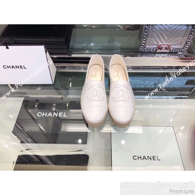 Chanel CC Laminated Leather Espadrilles G29762 White 2019 (LRF-9032840)