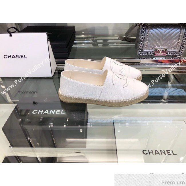 Chanel CC Laminated Leather Espadrilles G29762 White 2019 (LRF-9032840)