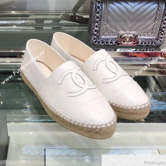 Chanel CC Laminated Leather Espadrilles G29762 White 2019 (LRF-9032840)
