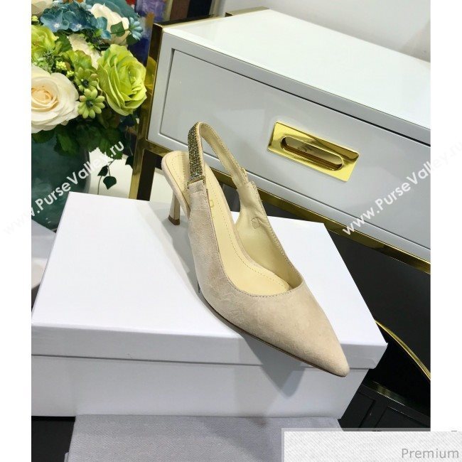 Dior Strassy Suede Crystal Slingback Heel Pump Light Grey 2019 (JINC-9032841)