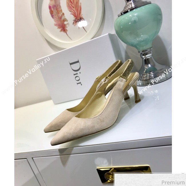 Dior Strassy Suede Crystal Slingback Heel Pump Light Grey 2019 (JINC-9032841)