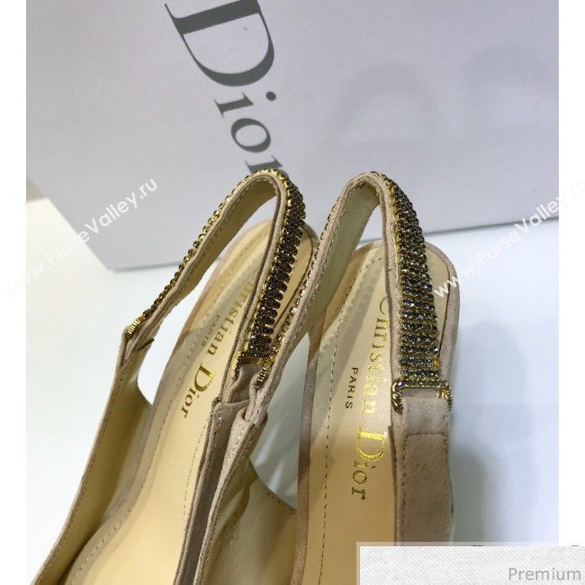 Dior Strassy Suede Crystal Slingback Heel Pump Light Grey 2019 (JINC-9032841)