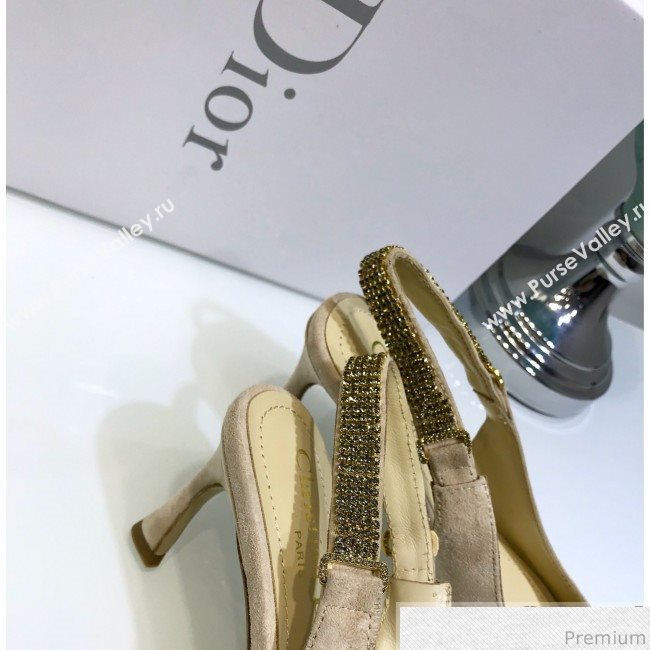 Dior Strassy Suede Crystal Slingback Heel Pump Light Grey 2019 (JINC-9032841)