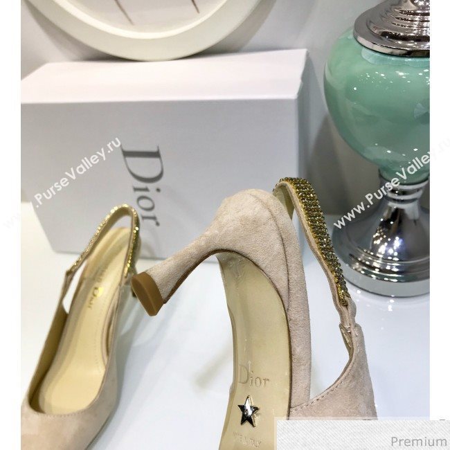 Dior Strassy Suede Crystal Slingback Heel Pump Light Grey 2019 (JINC-9032841)