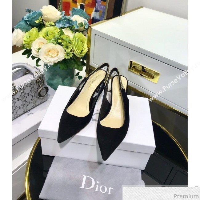 Dior Strassy Suede Crystal Slingback Heel Pump Black 2019 (JINC-9032843)