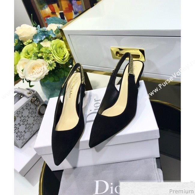 Dior Strassy Suede Crystal Slingback Heel Pump Black 2019 (JINC-9032843)