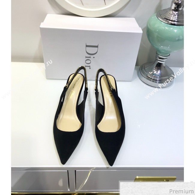 Dior Strassy Suede Crystal Slingback Heel Pump Black 2019 (JINC-9032843)