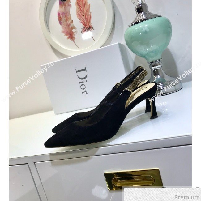 Dior Strassy Suede Crystal Slingback Heel Pump Black 2019 (JINC-9032843)
