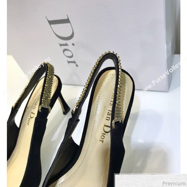 Dior Strassy Suede Crystal Slingback Heel Pump Black 2019 (JINC-9032843)