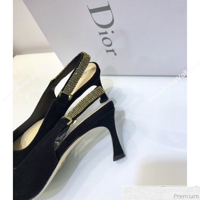 Dior Strassy Suede Crystal Slingback Heel Pump Black 2019 (JINC-9032843)