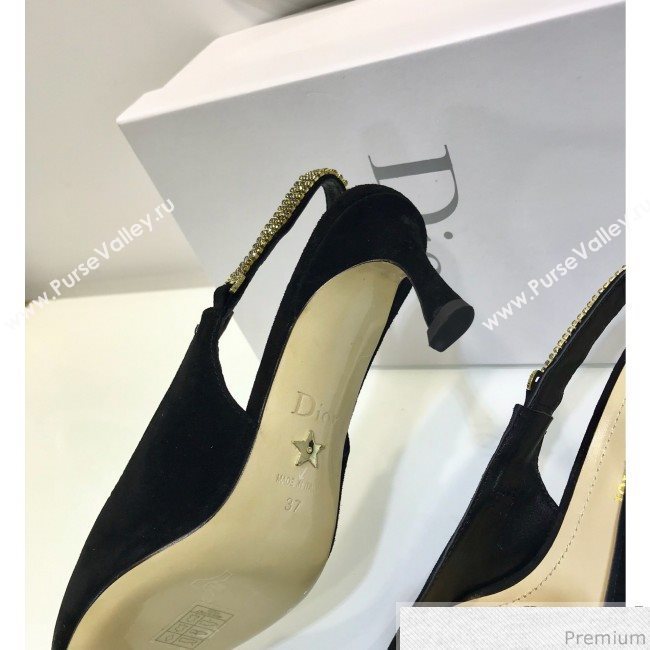 Dior Strassy Suede Crystal Slingback Heel Pump Black 2019 (JINC-9032843)