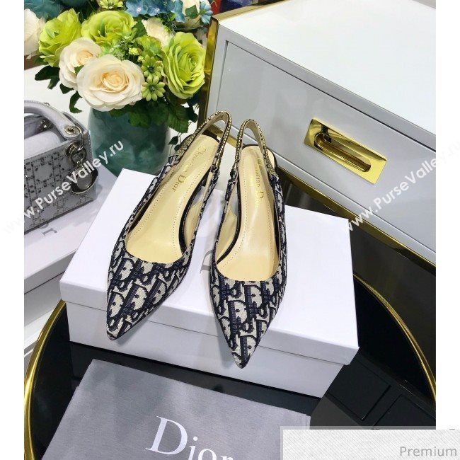 Dior Strassy Crystal Slingback Heel Pump in Blue Oblique Canvas 2019 (JINC-9032842)