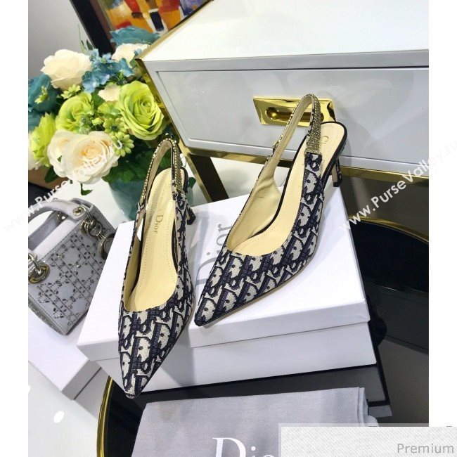 Dior Strassy Crystal Slingback Heel Pump in Blue Oblique Canvas 2019 (JINC-9032842)