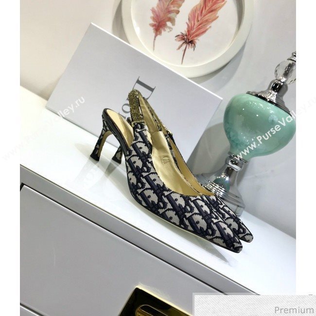 Dior Strassy Crystal Slingback Heel Pump in Blue Oblique Canvas 2019 (JINC-9032842)