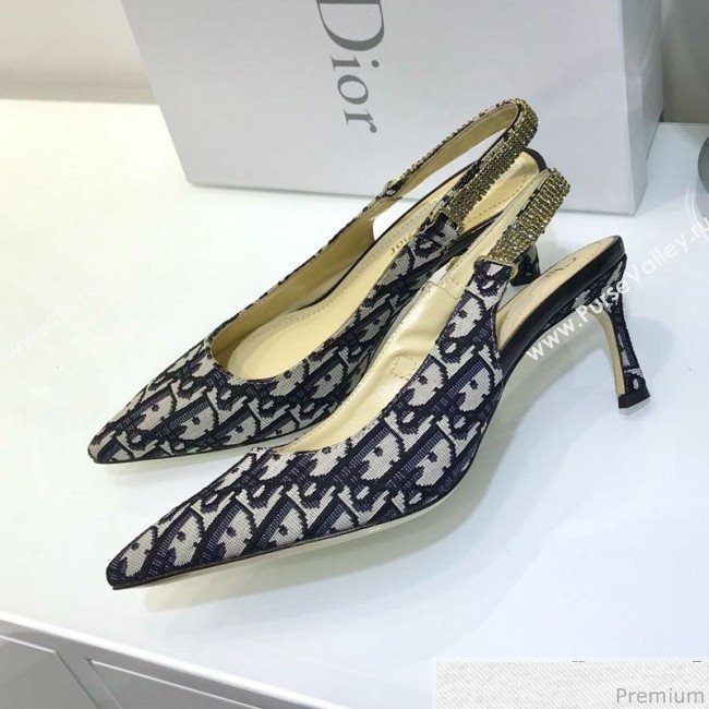 Dior Strassy Crystal Slingback Heel Pump in Blue Oblique Canvas 2019 (JINC-9032842)
