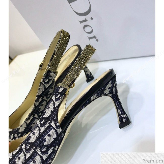 Dior Strassy Crystal Slingback Heel Pump in Blue Oblique Canvas 2019 (JINC-9032842)