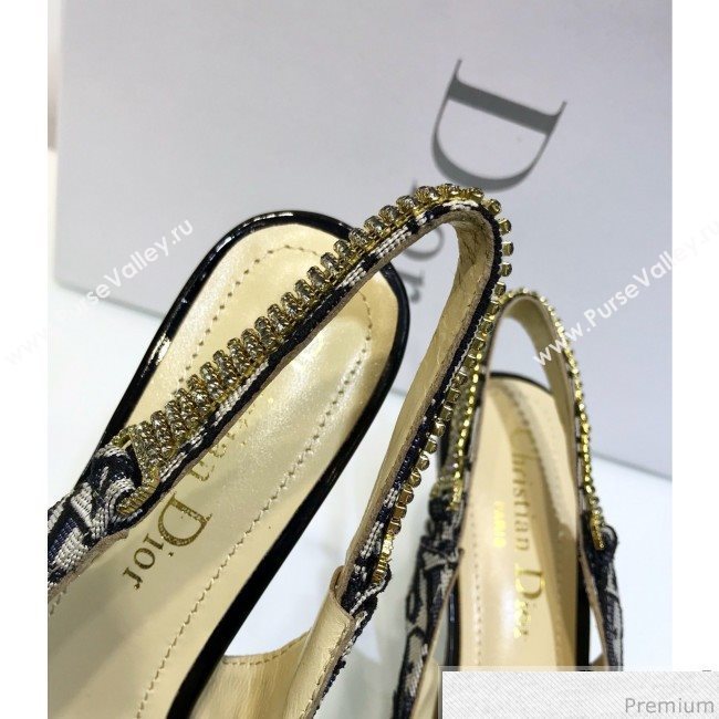 Dior Strassy Crystal Slingback Heel Pump in Blue Oblique Canvas 2019 (JINC-9032842)