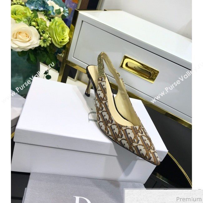 Dior Strassy Crystal Slingback Heel Pump in Coffee Oblique Canvas 2019 (JINC-9032844)