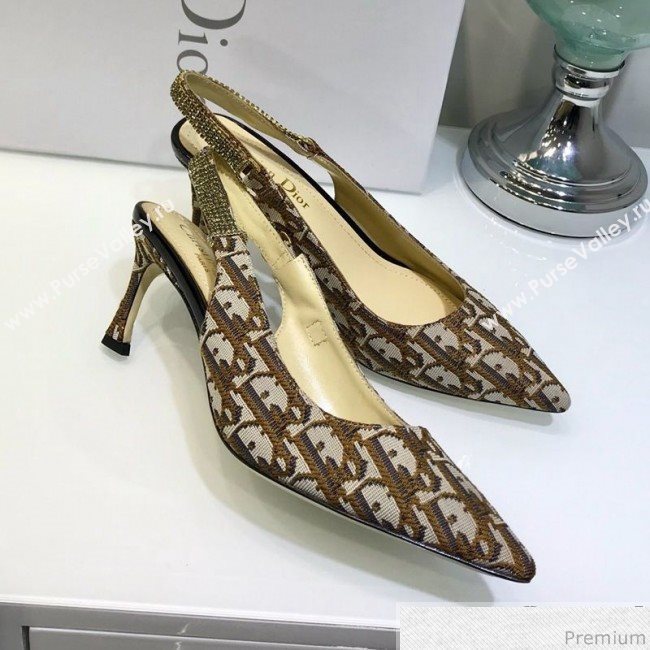 Dior Strassy Crystal Slingback Heel Pump in Coffee Oblique Canvas 2019 (JINC-9032844)