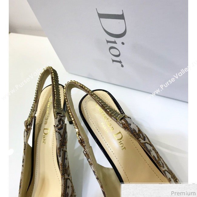 Dior Strassy Crystal Slingback Heel Pump in Coffee Oblique Canvas 2019 (JINC-9032844)