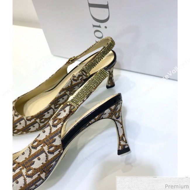 Dior Strassy Crystal Slingback Heel Pump in Coffee Oblique Canvas 2019 (JINC-9032844)