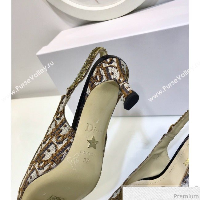 Dior Strassy Crystal Slingback Heel Pump in Coffee Oblique Canvas 2019 (JINC-9032844)