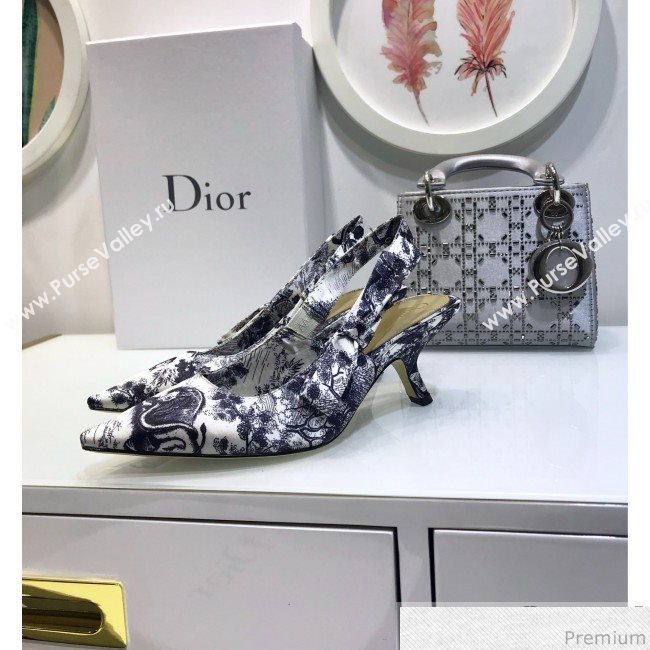 Dior Toile de Jouy Print Silk Slingback Mid-heel Pump Blue 2019 (JINC-9032847)