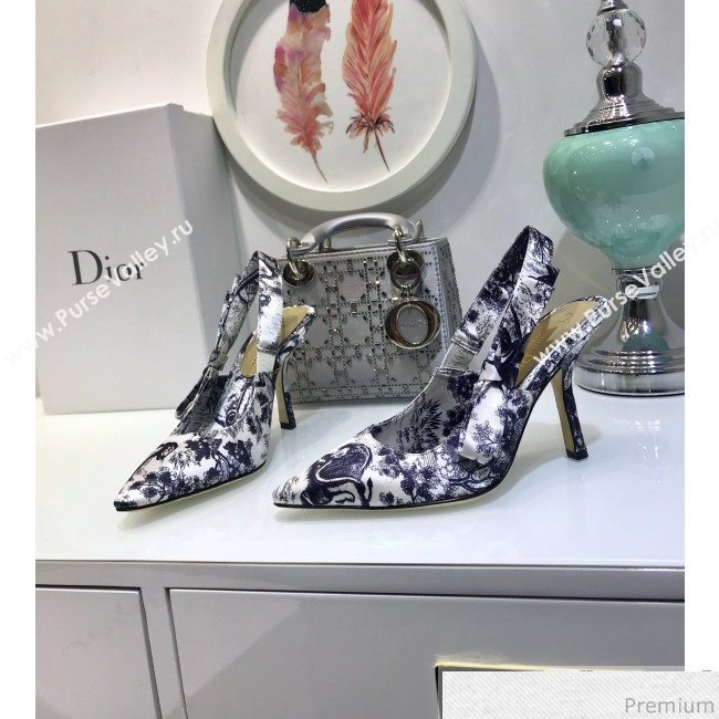 Dior Toile de Jouy Print Silk Slingback High Heel Pump Blue 2019 (JINC-9032848)