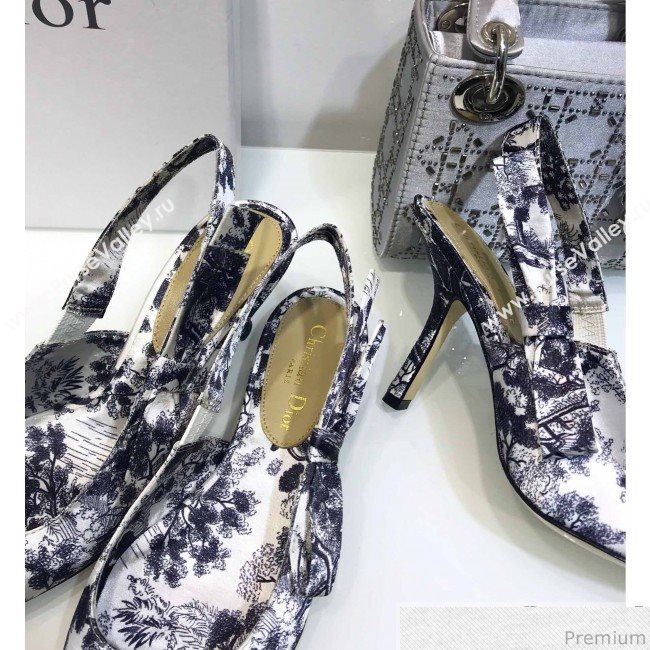 Dior Toile de Jouy Print Silk Slingback High Heel Pump Blue 2019 (JINC-9032848)